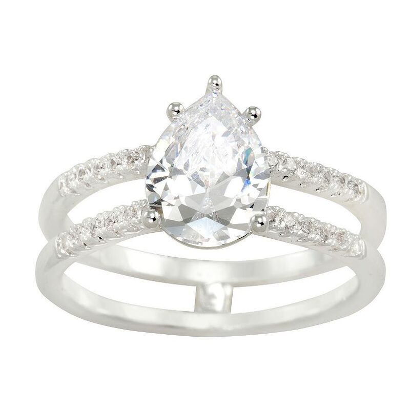 シティリュクス レディース アクセサリー リング City Luxe Silver Tone Split Shank Cubic Zirconia Teardrop Ring No Color シルバ