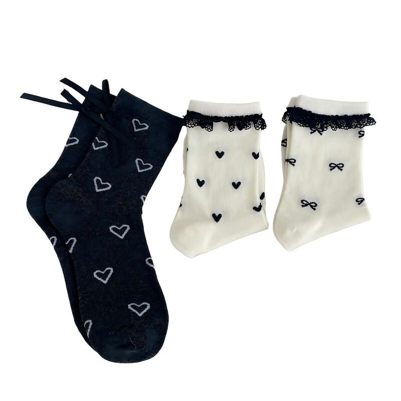 アンナカシ レディース アンダーウェア 靴下 タイディテール レーストリム シアー レース AnnaKaci 3Pair Sheer Crew Sockset witheart Pattern Lac