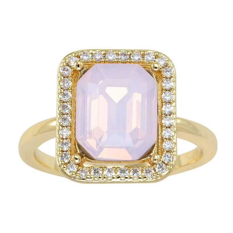 シティリュクス レディース アクセサリー リング City Luxe Gold Tone Pink Opal Crystal Cubic Zirconia Halo Ring No Color ピンク