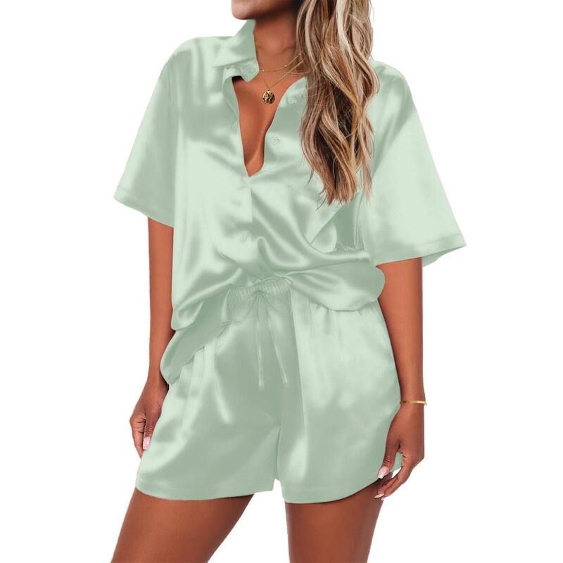 エコアー レディース アンダーウェア ナイトウェア シルク Ekouaer Pajamaset Womens Pjshort Sleeve Sleeping Wear Silk Loungewear