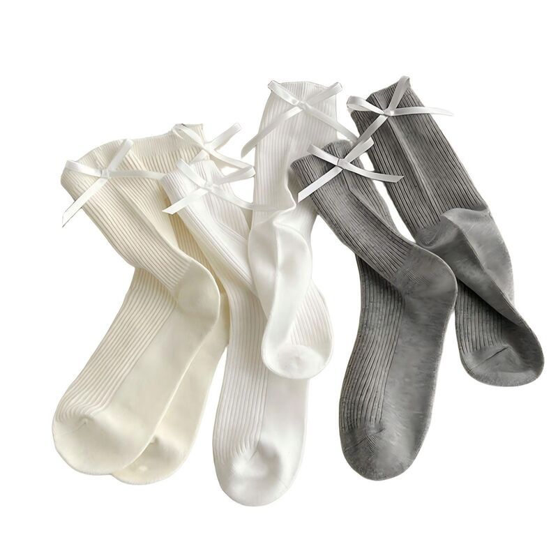 アンナカシ レディース アンダーウェア 靴下 リブ サテン AnnaKaci Womens 3Pairibbed Crew Socks with Satin Bow Tie Cuffsoft Stre
