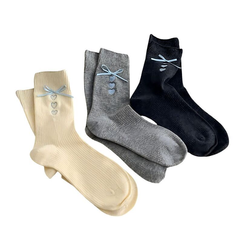 アンナカシ レディース アンダーウェア 靴下 リブ ニット AnnaKaci 3Pairibbed Crew Sockset with Bow and Heart Embellishmentsoft
