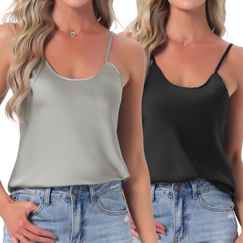 インスパイア シック レディース アンダーウェア ナイトウェア サテン シルク INSPIRE CHIC Womens 2 Pcsatin Camisole Silky Pajama Tank Top