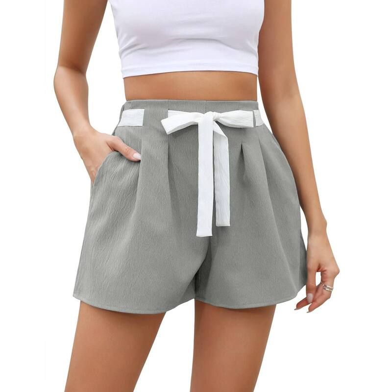 セオリア レディース ボトムス ハーフパンツ・ショーツ ワイドレッグ プリーツ ショートパンツ Seoria Womens High Waisted Pleated Tie Waist Casual