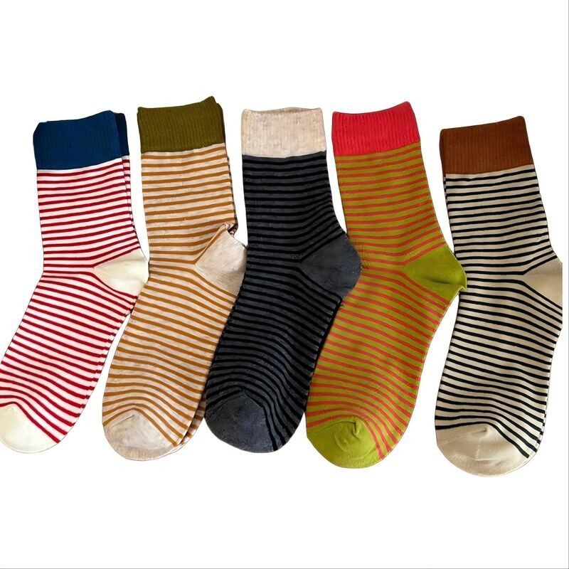 アンナカシ レディース アンダーウェア 靴下 リブ ニット AnnaKaci 5Pair Striped Knit Crew Socksoft Stretch Ribbed Casual Everyd
