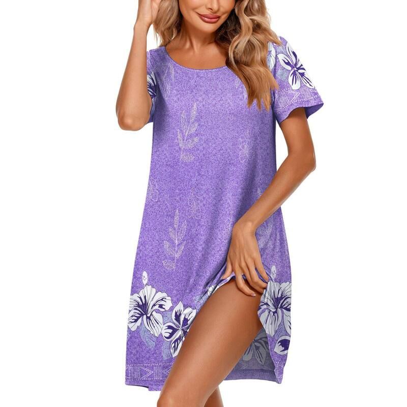 エコアー レディース アンダーウェア ナイトウェア シャツ Ekouaer Womensoft Short Sleeve Nightgown Sleep Shirt Purple Print パープル