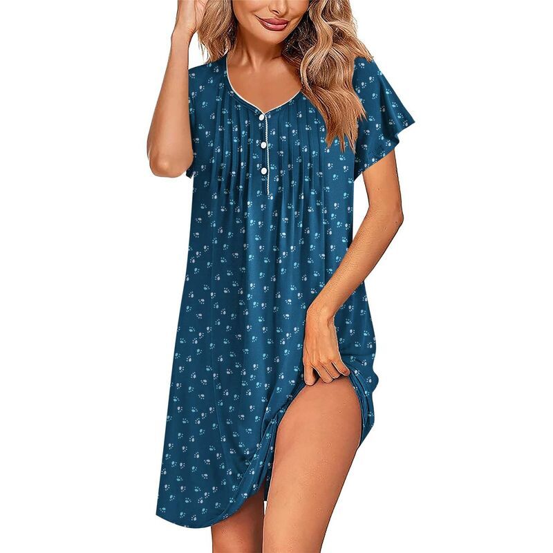 エコアー レディース アンダーウェア ナイトウェア プリーツ シャツ Ekouaer Womens Nightgown Flare Short Sleeve Sleepwear Pleated Sle