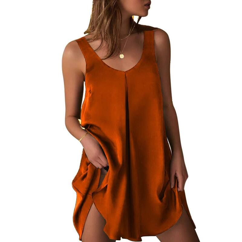 エコアー レディース アンダーウェア ナイトウェア Vネック サテン ノースリーブ Ekouaer Womensleeveless V Neck Satinightgown Orange Brown