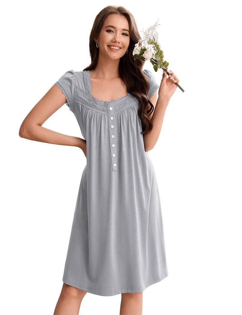 ファンジュライ レディース アンダーウェア ナイトウェア FUNJULY Women s Nightgown Sleepwear Short Sleevesquare Neck Soft Nightd