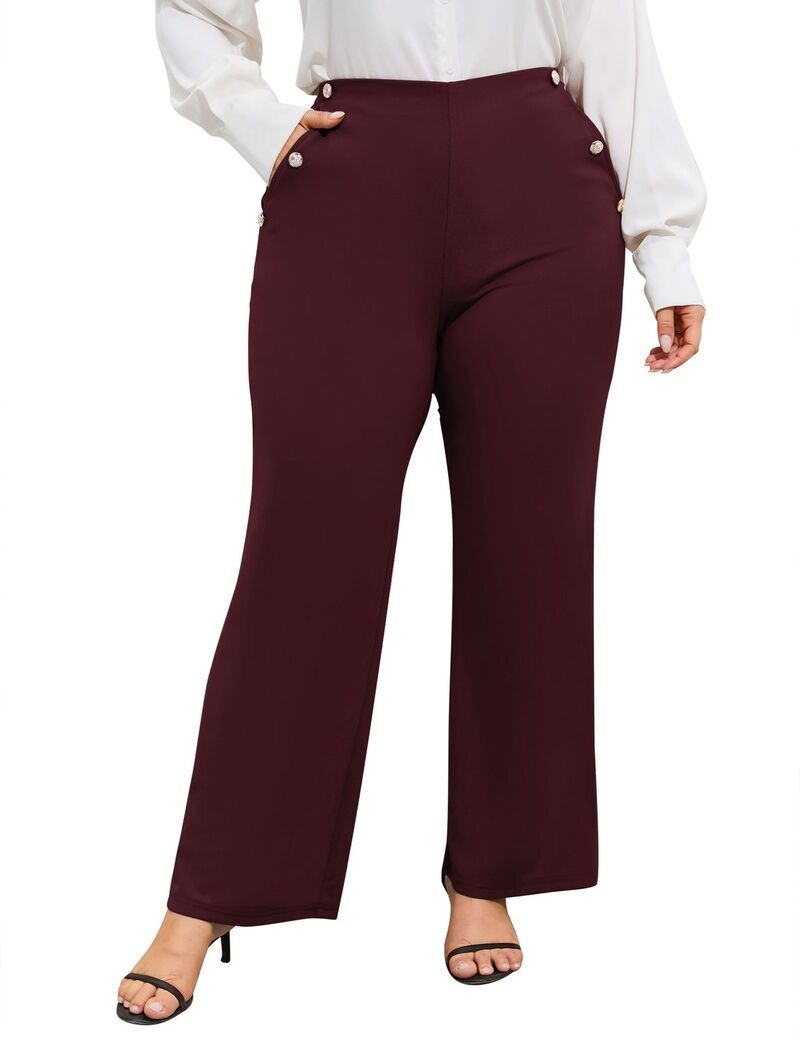 ファンジュライ レディース ボトムス カジュアルパンツ プラスサイズ FUNJULY Plusize Women Flared Trousers Long Dress Pants Casual Wor