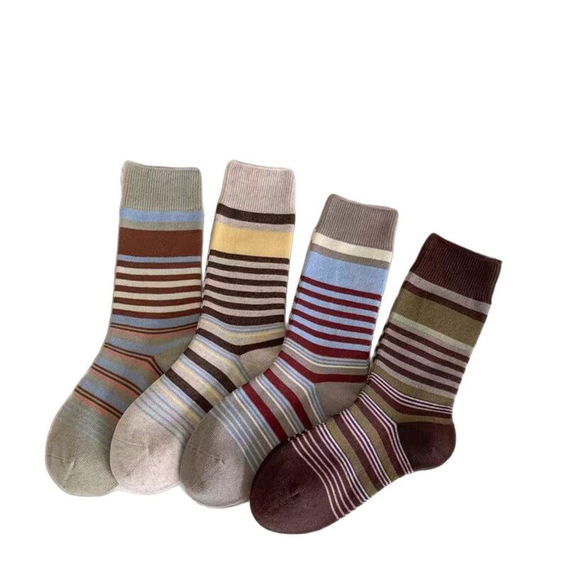 アンナカシ レディース アンダーウェア 靴下 ニット AnnaKaci 4 Pairstriped Knit Crew Socksoft Stretch Everyday Cozy Socks for