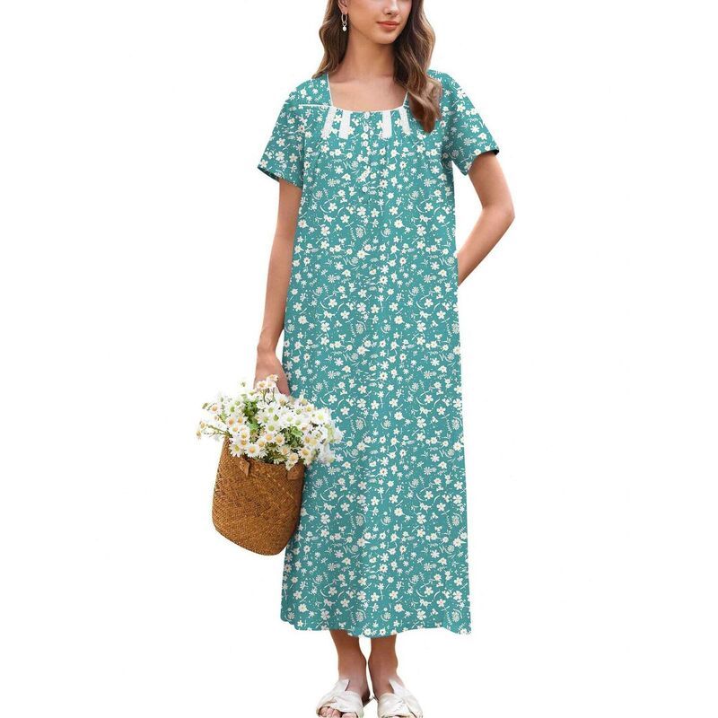 エコアー レディース アンダーウェア ナイトウェア 半袖 コットン レース マキシ Ekouaer Womens Cotton ShortSleeve ButtonFront LaceTrimaxi