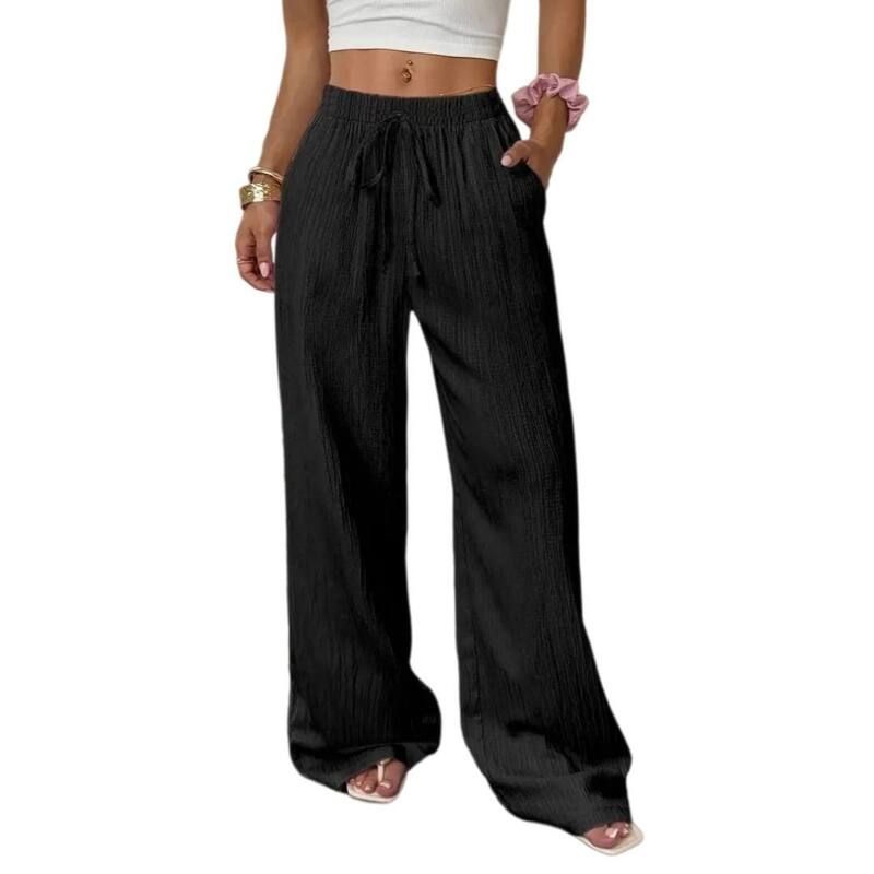 イエスファッション レディース ボトムス カジュアルパンツ ワイドレッグ Yesfashion Womens Palazzo High Waisted Wide Leg Drawstring Flow