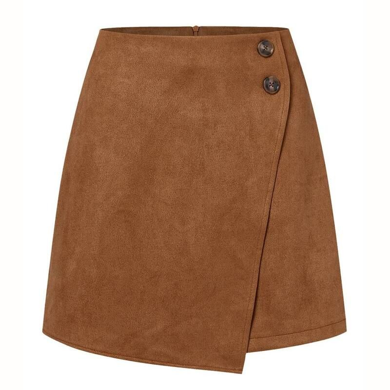 イエスファッション レディース ボトムスカート A ライン アシンメトリー ハイウエスト ミニ スエード Yesfashion Womens Faux Suede High Waist Mini Sk