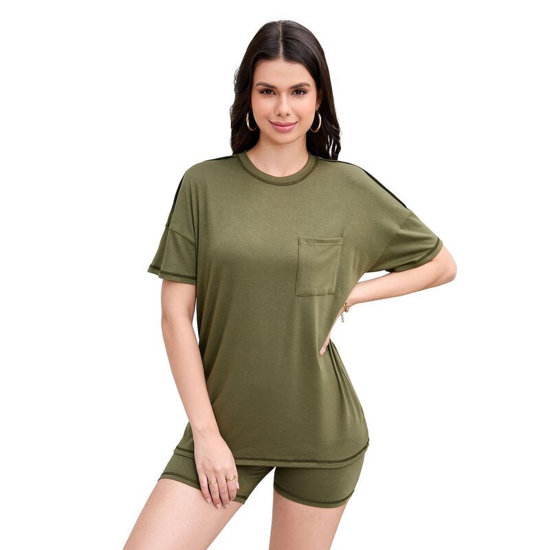 コジョイン レディース アンダーウェア ナイトウェア Tシャツ ショートパンツ Kojooin Women Casualoose Two Piece Loungewear Set With Pocke