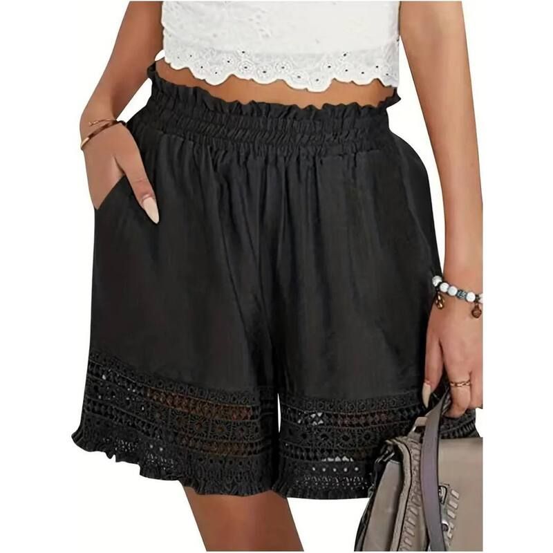 イエスファッション レディース ボトムス ハーフパンツ・ショーツ レーストリム ショートパンツ レース Yesfashion Womens Casual Elastic Waist Lounge Sh