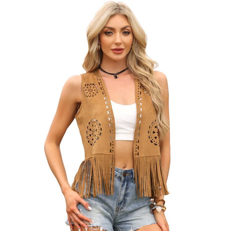 インスパイア シック レディース アウター ジャケット・ブルゾン ベスト スエード カーディガン フリンジ INSPIRE CHIC Faux Suede Tassel Cardigan for Wo