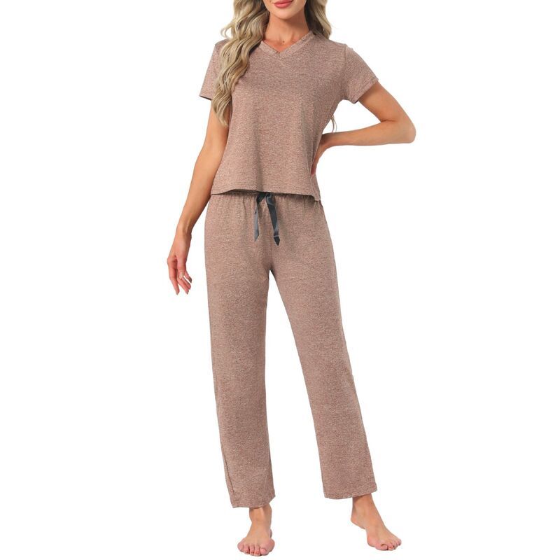 インスパイア シック レディース アンダーウェア ナイトウェア Vネック パンツ ニット INSPIRE CHIC Womens Pajamaset Short Sleeve V Neck Pullo