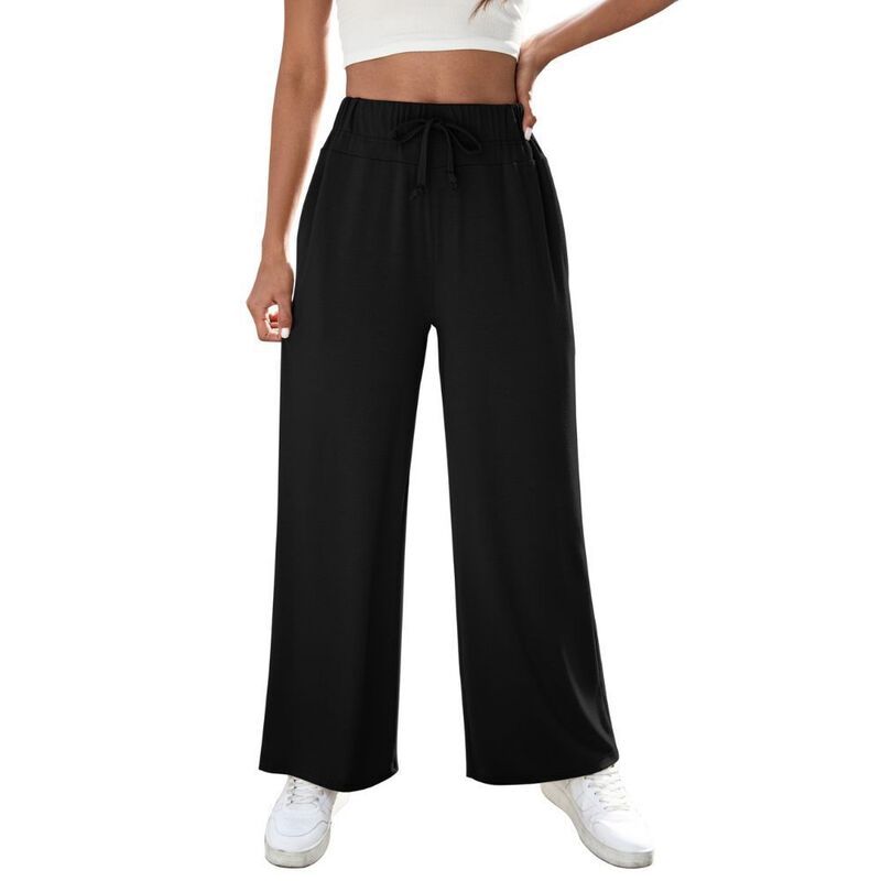 ファンジュライ レディース ボトムス カジュアルパンツ ワイドレッグ FUNJULY Womens Elastic Waist Wide Leg Sweat Pants with Pockets Bl