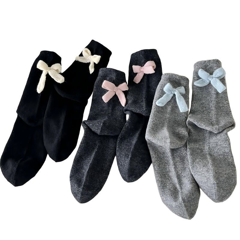 アンナカシ レディース アンダーウェア 靴下 コントラスト ニット AnnaKaci Womens 3Pair Soft Knit Crew Socks with Contrast Bow Detai