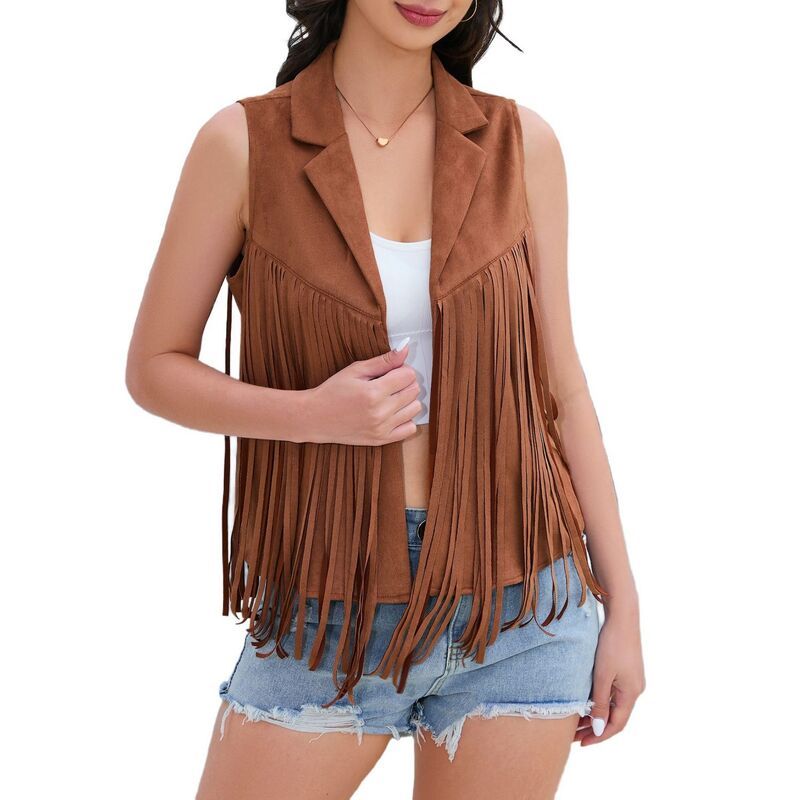 セオリア レディース アウター ジャケット・ブルゾン ベスト フリンジ Seoria Women Fringe Vest Stylish Versatilelegant Outerwear MustH