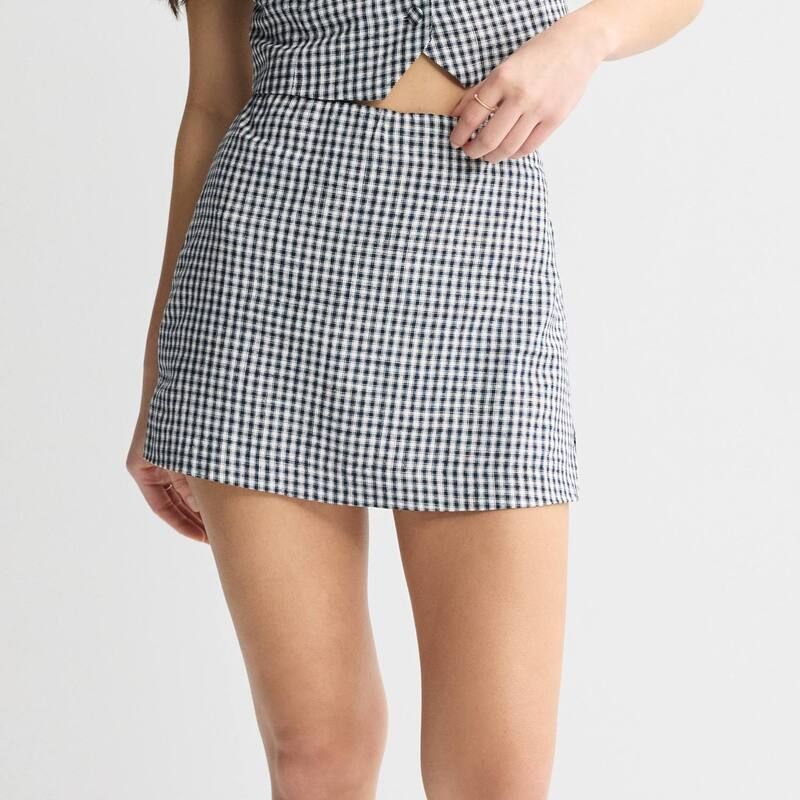 エスオー レディース ボトムスカート ミニ リネン Juniors SO Linen HighRise Mini Skort Navy Gingham ネイビー