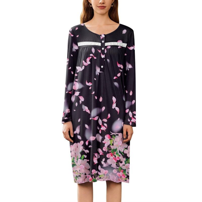 エコアー レディース アンダーウェア ナイトウェア シャツ Ekouaer Nightgowns for Women Long Sleeve Sleepshirt Buttonightshirt Sl