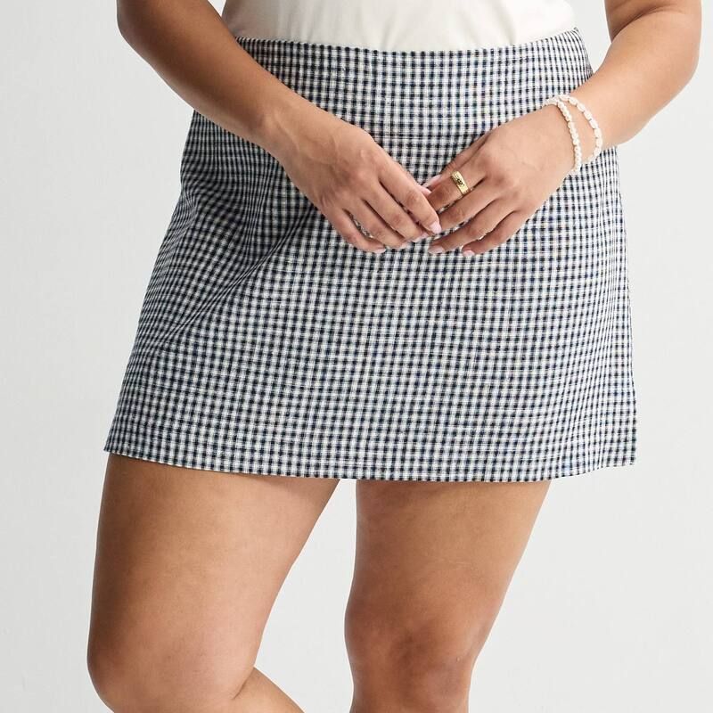 エスオー レディース ボトムスカート ギンガムチェック プラスサイズ ミニ ギンガム Juniors Plusize SO Ginghamini Classic Skort Navy Gingham