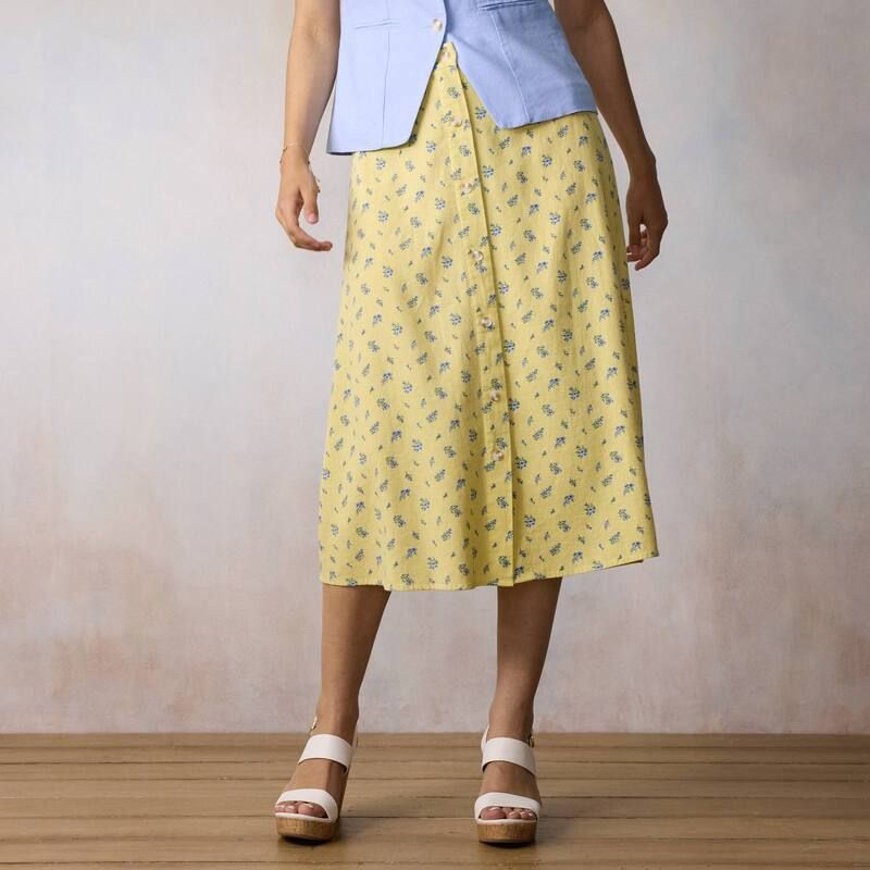 LC Lauren Conrad レディース ボトムスカート ミディ Womens LC Lauren Conrad Button Front Midi Skirt Yellow Elina Ditz