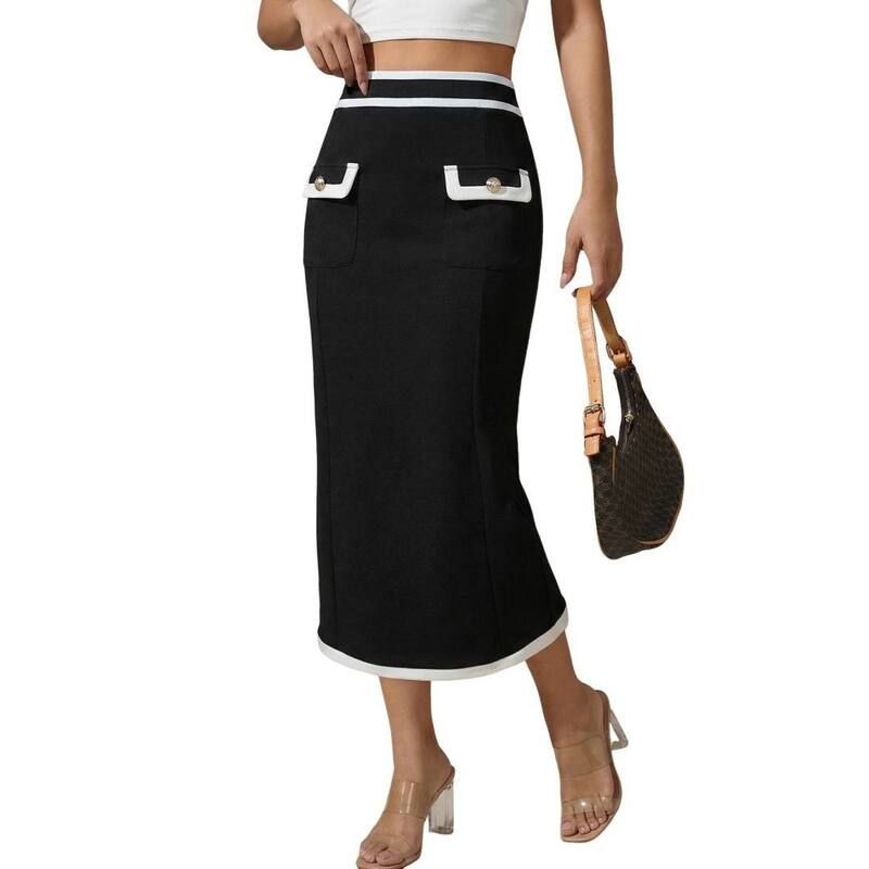 イエスファッション レディース ボトムスカート ミディ Yesfashion Womensummer Midi Skirts High Waisted Color Block Trendy Dress