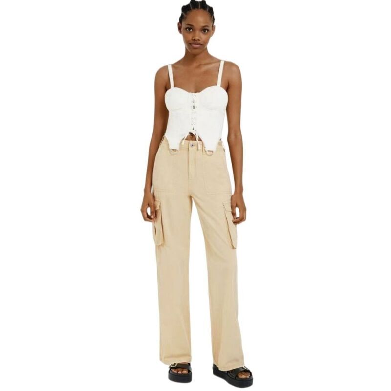 イエスファッション レディース ボトムス カジュアルパンツ ワイドレッグ ハイウエスト Yesfashion Womens Cargo Baggy Wide Leg High Waist Casual