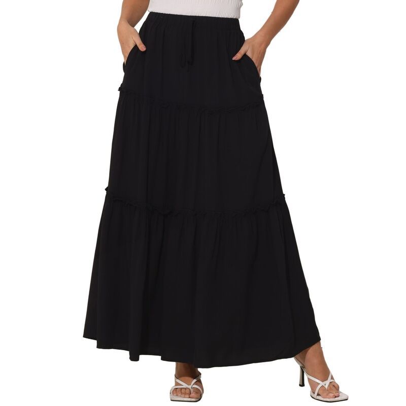 インスパイア シック レディース ボトムスカート ティアード A ライン ハイウエスト マキシ INSPIRE CHIC Boho Maxi Skirt for Womens Elastic High