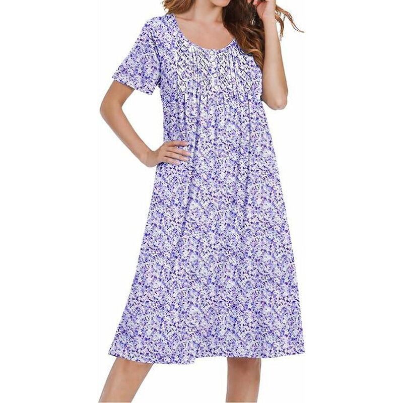 エコアー レディース アンダーウェア ナイトウェア プリーツ シャツ コットン Ekouaer Cottonightgowns House Dress Pleated Night Gown Butto