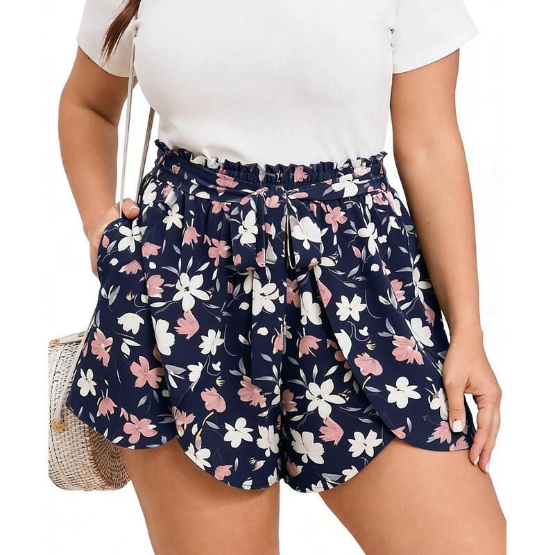 クリアフラワー レディース ボトムス ハーフパンツ・ショーツ プラスサイズ フリル ショートパンツ ClearFlower Womens Plusize Paperbag Waist Shorts H