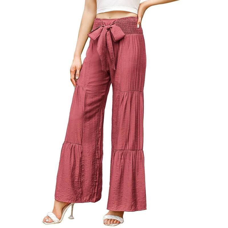 コジョイン レディース ボトムス カジュアルパンツ ワイドレッグ ハイウエスト シャーリング Kojooin Womens Wide Leg High Waist Pantsmocked Elasti