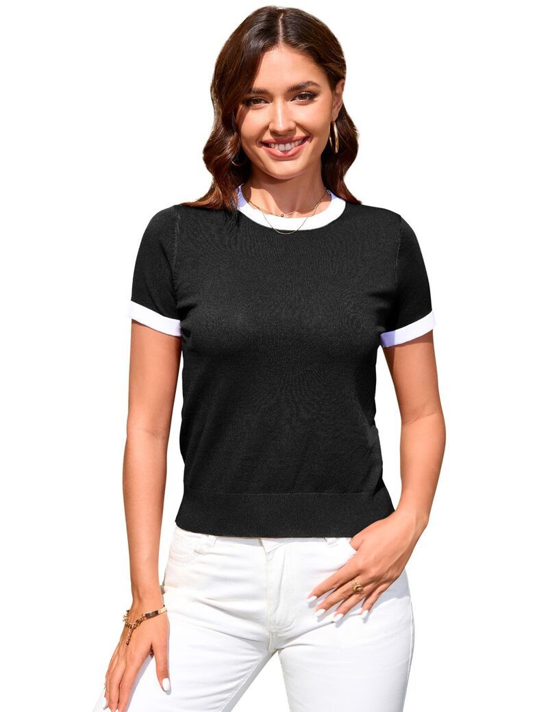 エリートチョイス レディース アウター ニット・セーター クルーネック Elitechoice Womens Crewneck Pullover Short Sleeve Knit Sweater B