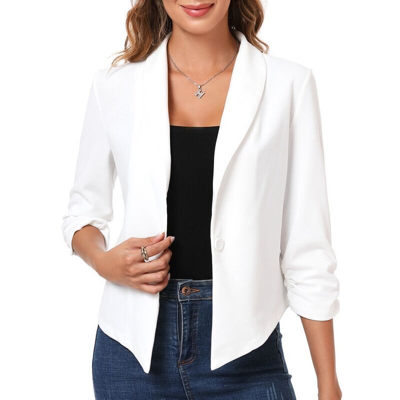 イエスファッション レディース アウター ジャケット・ブルゾン カーディガン クロップド ブレザー Yesfashion Women 34 Sleeve Cropped Blazer Open Fro