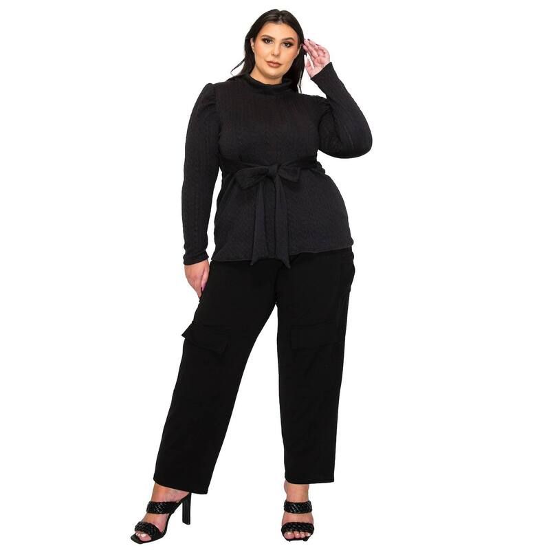リブド レディース アウター ニット・セーター プラスサイズ L I V D Plusize Catriona Waistie Sweater Black ブラック