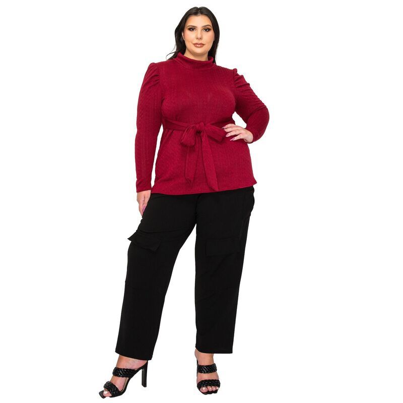 リブド レディース アウター ニット・セーター プラスサイズ L I V D Plusize Catriona Waistie Sweater Burgundy バーガンディ