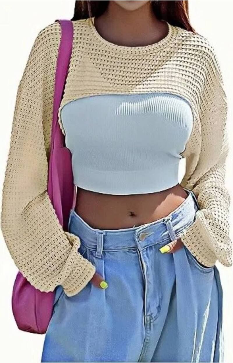 マキシスマーチ レディース アウター ニット・セーター Maxxis Merch Womens Knitted Crop Shrug Long Sleeve Hollow Out Sweater Tr