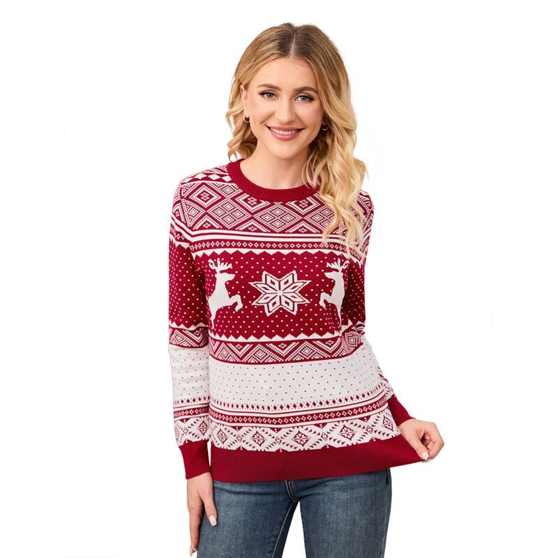 ミスキー レディース アウター ニット・セーター クルーネック MISSKY Christmasweater Crew Neck Reindeer Snowflakes Knitted Pullove