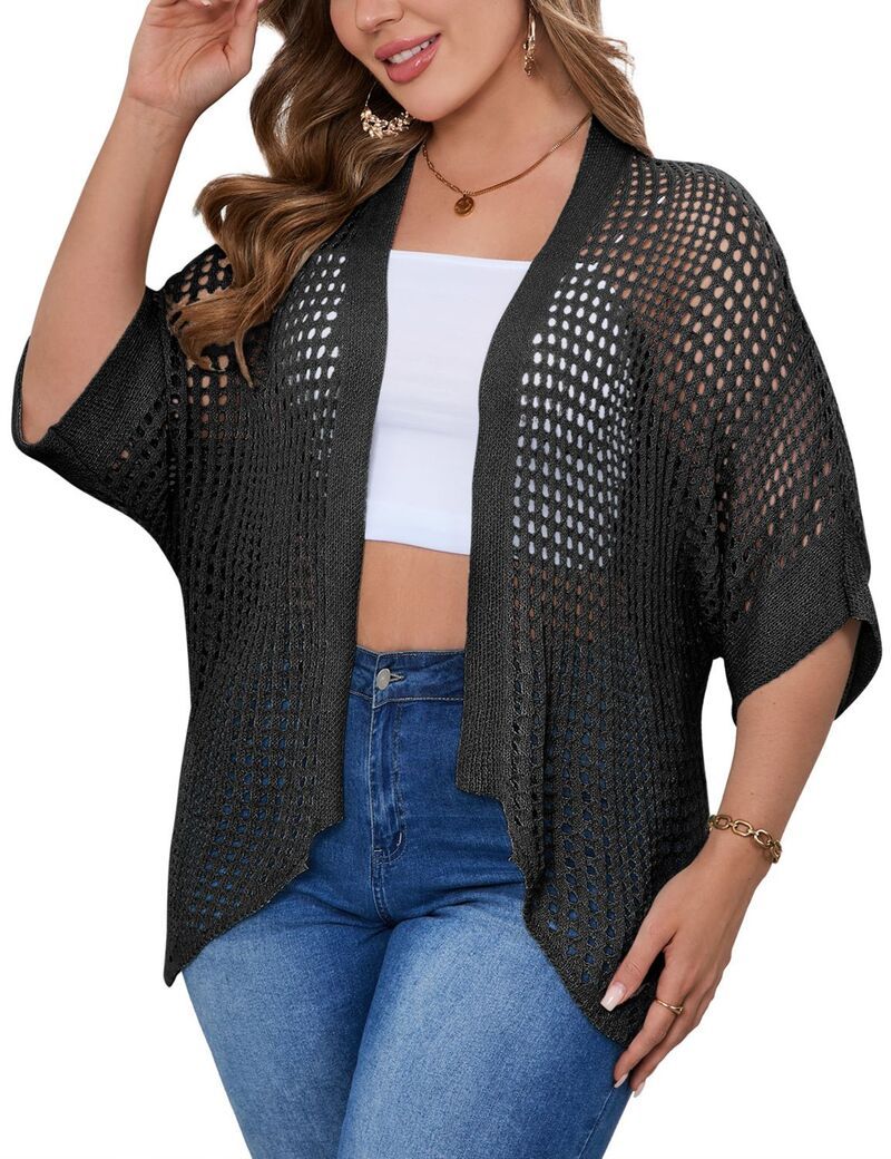 マキシスマーチ レディース アウター ニット・セーター プラスサイズ メッシュ シアー カーディガン Maxxis Merch Plusize Mesh Cardigan for Women Loos