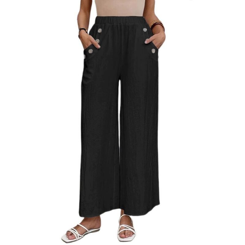 イエスファッション レディース ボトムス カジュアルパンツ ワイドレッグ Yesfashion Women Loose Wide Leg Pants Hight Waist Elasticasualo