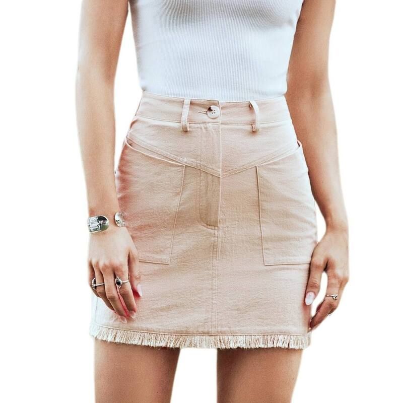 イエスファッション レディース ボトムスカート ミニ Yesfashion Womensummer Mini Skirts with Pockets High Waisted Tassel Skirt