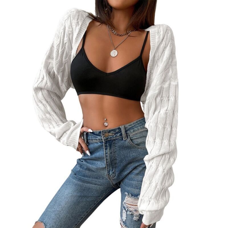 イエスファッション レディース アウター ニット・セーター ドロップショルダー カーディガン Yesfashion Womens Long Sleeve Open Front Crop Drop Sh