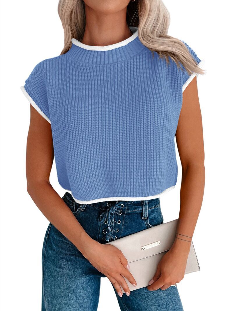 エリートチョイス レディース アウター ニット・セーター リブニット ハイネック コントラスト キャップ Elitechoice Womens High Neck Color Contrast Cro
