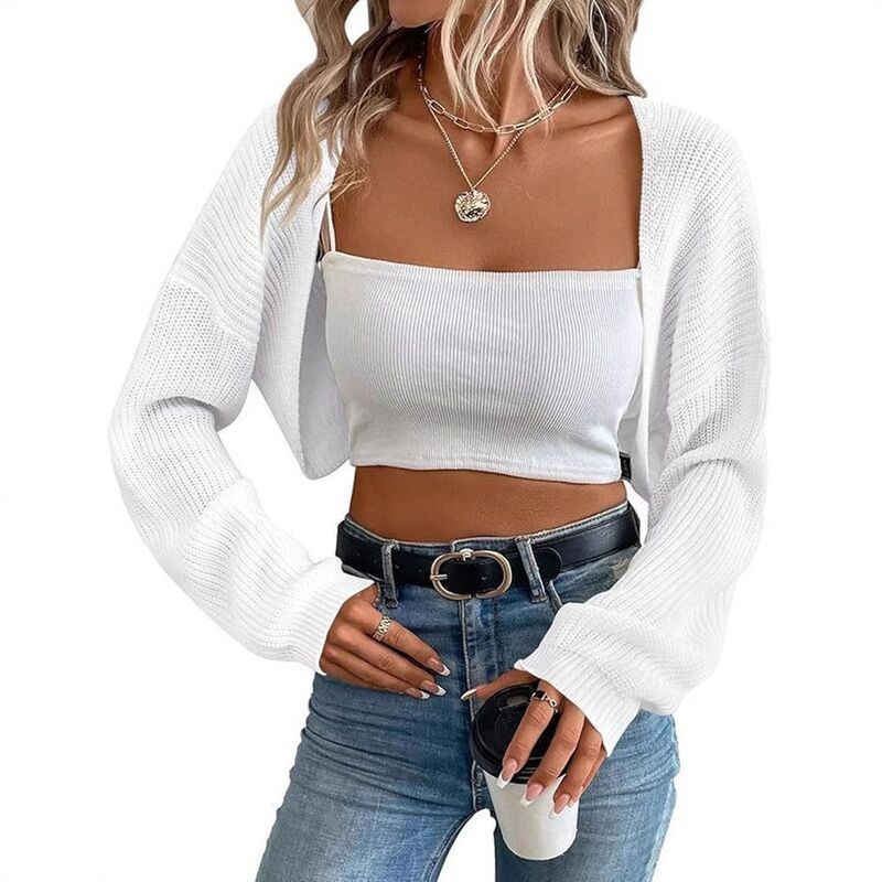 セオリア レディース アウター ニット・セーター カーディガン Seoria Womens Long Sleeved Front Open Knit Cardigan Shawl Shortop Wh