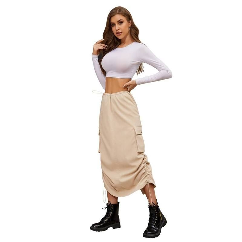 イエスファッション レディース ボトムスカート ヴィンテージ ギャザー マキシ Yesfashion Women Y2k Cargo Lowaist Drawstring Ruched Vintage