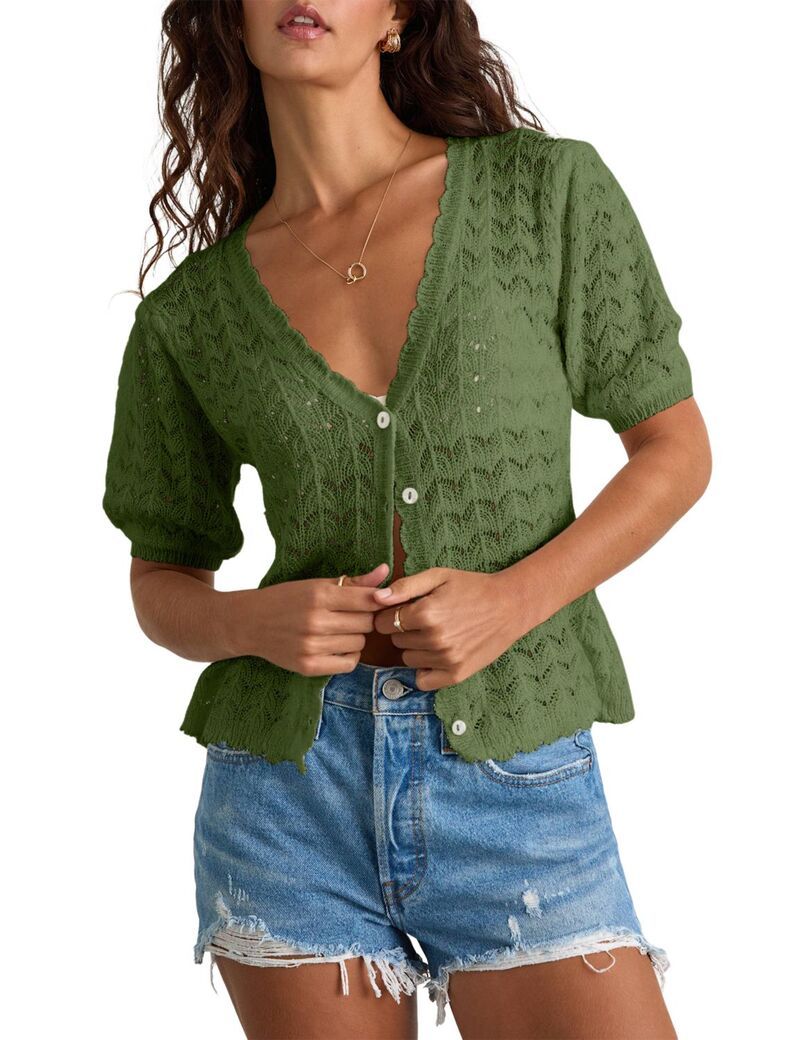 ファンジュライ レディース アウター ニット・セーター Vネック カーディガン FUNJULY Womens VNeck Lightweight Short Sleeve Cardigan Butto