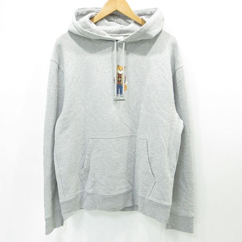 【三重本店】 中古 MAISON KITSUNE | メゾンキツネ Dressed Fox Regular Hoodie ドレスドフォックスレギュラーフーディ きつねプリント長袖パーカー アニマル柄 LM00304KM0001 グレー サイズ：XL 【108】